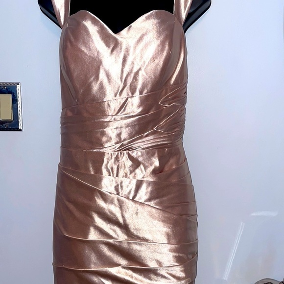 Prom/Bridesmaid Dress Off-the-Shoulder Ruched Sleeveless Sweep/Brush Train Dress - Picture 3 of 11